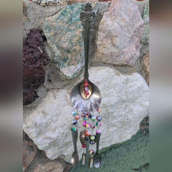 Colorful Beaded Silver Spoon Wind Chime - Picture 1 of 8